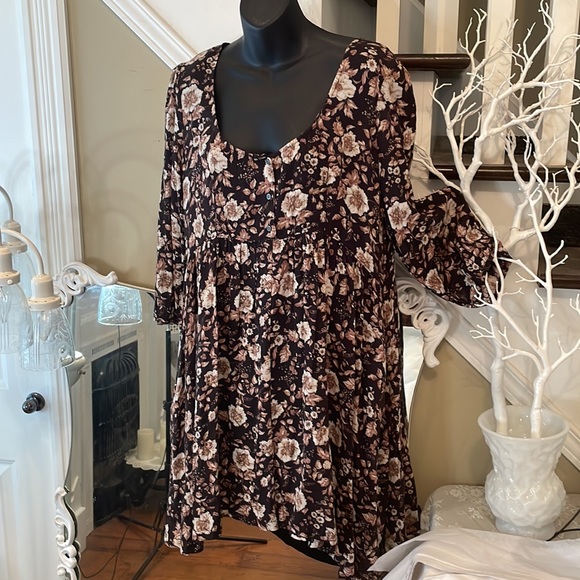 Demin & Supply Ralph Lauren Stunning Brown Floral Peasant Dress Blouse - Picture 10 of 10